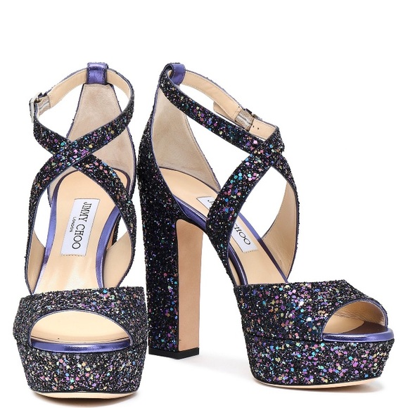 Jimmy Choo Shoes - JIMMY CHOO April Glittered Platform Sandal Heels